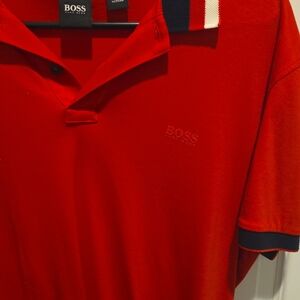 Boss Vibrant Red Polo with Striped Collar